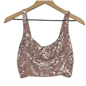 Women's M Urban Outfitters Crushed Velvet Crop Top Smocked Pink/Purple